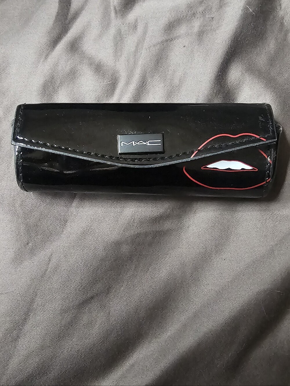 MAC Black Patent Lipstick Travel Case With Mirror For Purse